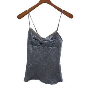 Blue crinkled material lace trim Cami- size Small